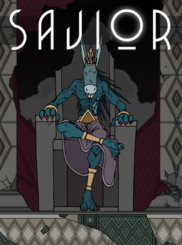 anthro athletic belt beta_design blue_body blue_hair blue_skin bottomwear bracelet chair clothing colored_nails crossed_legs crown detailed_background furniture hair headgear jewelry logo long_ears long_hair looking_at_viewer male nails red_nails ruins scar sitting skirt solo throne yellow_eyes unknown_artist saviorless_(empty_head_games) nento_(saviorless) asinus donkey equid equine mammal 2016 hi_res official_art