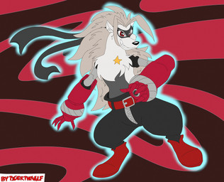anthro belly belt boots bottomwear clothing female footwear fur grey_belly grey_hair hair mask mechanical_arm pants red_eyes shoes solo star teeth text white_body white_fur zipper tigerthewolf bandai_namco digimon digimon_beatbreak digimon_(species) mammal wolvermon 2025 artist_name hi_res