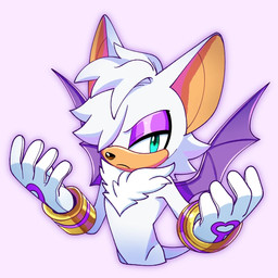 alternate_form anthro big_ears blue_eyes clothing crossgender cuffs_(clothing) eyeshadow femboy fluffy fluffy_chest ftm_crossgender gloves handwear makeup male membrane_(anatomy) membranous_wings one_eye_obstructed purple_eyeshadow simple_background tail wings nikkikaji sega sonic_the_hedgehog_(series) rouge_the_bat bat mammal 1:1