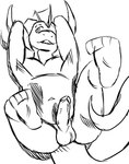 anthro balls belly genitals horn male paws penis solo tail mr.brapion mythology brapion dragon horned_humanoid humanoid lizard mythological_creature mythological_scalie reptile scalie monochrome