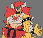 abs anthro armband bandage big_breasts black_collar bracelet breasts chest_wraps claws collar crossgender eyebrows fangs female grey_background hair horn jewelry long_hair looking_at_viewer mtf_crossgender muscular muscular_anthro muscular_female one_eye_half-closed red_eyes red_hair shell simple_background smile smiling_at_viewer solo spiked_armband spiked_bracelet spiked_collar spiked_shell spiked_tail spikes spikes_(anatomy) tail teeth thick_eyebrows wraps aaaaaron122 mario_bros nintendo bowser koopa scalie absurd_res digital_drawing_(artwork) digital_media_(artwork) hi_res