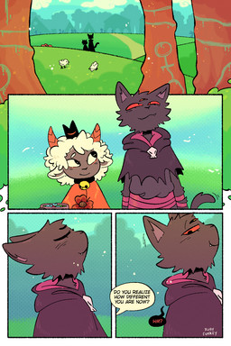 3_eyes ambiguous_anthro ambiguous_gender anthro bell bell_collar black_body black_fur collar dialogue fur looking_at_another multi_eye red_eyes smile speech_bubble talking_to_another text white_body white_fur white_wool wool_(fur) rubyfunkey cult_of_the_lamb massive_monster_(studio) lamb_(cult_of_the_lamb) narinder red_crown_(cult_of_the_lamb) bovid caprine domestic_cat felid feline felis mammal sheep 2025 2:3 comic digital_drawing_(artwork) digital_media_(artwork) english_text hi_res