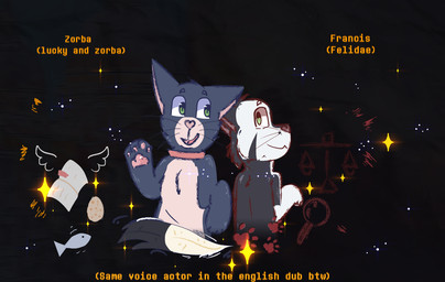 black_background black_body black_fur book duo egg feathers feral fur happy looking_at_another male male/male simple_background symbol symbolism text text_box textured_background whiskers white_body white_fur mattdraws7 felidae_(film) francis_(felidae) zorba_(lucky_and_zorba) felid feline felis mammal english_text