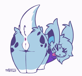 all_fours anus blue_body blue_fur butt female feral fur genitals looking_back presenting presenting_anus presenting_hindquarters presenting_vulva raised_tail rear_view shaking_butt simple_background tail tongue tongue_out vulva white_background nulloffset nintendo pokemon quote_(nulloffset) generation_1_pokemon nidorina pokemon_(species) animated animated_gif short_playtime