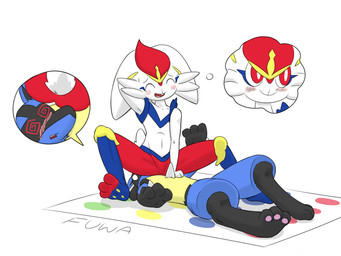 3_toes ambiguous/ambiguous ambiguous_gender anthro big_ears blue_body blue_fur blush butt chest_spike duo embarrassed facesitting featureless_crotch feet fur hand_spike hindpaw male nude pawpads paws red_eyes simple_background sitting_on_another soles spikes spikes_(anatomy) spiral spiral_eyes toes white_body white_fur yellow_body yellow_fur mr_fuwa nintendo pokemon twister canid canine cinderace generation_4_pokemon generation_8_pokemon lagomorph lucario mammal pokemon_(species) absurd_res colored digital_media_(artwork) hi_res