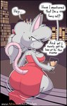 anthro beverage big_butt biped breasts butt cleavage clothed clothing dialogue dress female grey_body grey_hair hair holding_beverage holding_object huge_butt looking_back raised_tail red_clothing red_dress sitting solo speech_bubble tail text thick_thighs maddeku elisa_(maddeku) fancy_rat mammal murid murine rat rodent absurd_res english_text hi_res