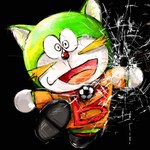 1:1 2017 anthro black_background clothed clothing digital_media_(artwork) domestic_cat dora-rinho doraemon facial_hair felid feline felis footwear front_view fur green_body green_fur machine male mammal mt_tg mustache open_mouth robot shaded shirt shoes simple_background solo the_doraemons tongue topwear white_body white_fur