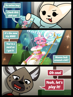 anthro big_breasts black_body black_eyes black_fur black_nose black_spots blue_clothing blue_sweater blue_topwear breasts brown_body brown_fur clothing dialogue dot_eyes duo female fur holding_object inside looking_down male markings no_pupils open_mouth profanity sharp_teeth simple_eyes smile speech_bubble spots spotted_body spotted_fur sweater tan_body tan_fur teeth text topwear white_inner_ear nami955 aggretsuko sanrio fenneko haida_(aggretsuko) canid canine fennec_fox fox hyena mammal spotted_hyena true_fox 2026 3:4 comic english_text hi_res