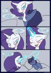 2016 bed blush comic duo english_text equid equine female feral friendship_is_magic furniture hasbro hi_res horn idw_publishing infidelity kanashiipanda magic male mammal my_little_pony my_little_pony_(idw) mythological_creature mythological_equine mythology night_light_(mlp) nightmare_rarity_(idw) rarity_(mlp) sleeping text unicorn