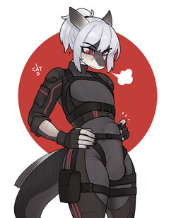 anthro balls_outline belt big_bulge biped black_nails bodysuit breath buckle bulge clothing colored_nails crossgender detailed_bulge erection erection_under_clothing fingerless_gloves genital_outline gills gloves hair handwear harness looking_down male male_anthro nails penis_outline ponytail red_eyes scar sharp_teeth skinsuit snout solo straps tactical tail teeth thick_tail tight_clothing white_hair catlad vespyr_(catlad) aquatic barracuda fish istiophoriform portrait three-quarter_portrait
