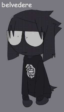 :3 anthro black_body black_clothing black_fur black_shirt black_topwear clothing fur grey_background male shirt simple_background solo topwear bravobunny lagomorph leporid mammal rabbit half-length_portrait hi_res portrait