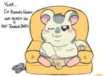 anthro belly blush bulge clothing furniture grey_body male moobs nipples one_eye_closed overweight overweight_male sitting sofa solo text underwear pompunks hamtaro_(series) oxnard_(hamtaro) cricetid hamster mammal rodent 2021 english_text