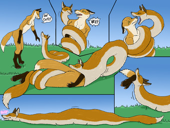 ambiguous_gender ambiguous_pred anthro anthro_prey apode bodily_fluids breasts burping butt coiling countershade_fur countershading dialogue duo female female_prey feral feral_pred forced fully_inside fur grass legless nude nude_anthro nude_female oral_vore orange_body orange_fur outside partially_inside plant restrained saliva serpentine speech_bubble tail text vore white_body white_fur yellow_eyes strega canid canine draconcopode fox hybrid mammal pipefox reptile scalie snake 2025 comic english_text hi_res
