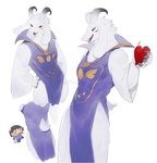 anthro black_sclera clothed clothing group horn male sideless_dress slit_dress moonmoon5806 undertale undertale_(series) asriel_dreemurr_(god_form) frisk_(undertale) bovid caprine goat human mammal absurd_res hi_res