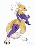 anthro big_breasts breasts clothing female fighting_pose fluffy fluffy_tail nails pose sharp_nails smile solo tail thick_thighs tight_clothing weapon erival bandai_namco digimon canid digimon_(species) mammal renamon absurd_res hi_res