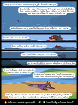 air_bubble anthro attempted_suicide black_horn bottomwear brown_hair clothed clothing dialogue flashback fully_submerged fur furaffinity_logo green_eyes hair horn inner_monologue lake lying male on_front page_number pants partially_submerged patreon_logo red_body shoreline sinking solo sweater swimming tan_body text thinking topwear wet wet_body wet_clothing wet_fur rimentus furaffinity mythology patreon coalt dragon furred_dragon furred_scalie mythological_creature mythological_scalie scalie wingless_dragon comic english_text hi_res multiple_scenes url