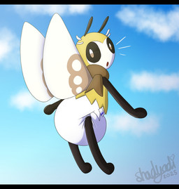 ambiguous_gender antennae_(anatomy) anthro back_wings big_diaper brown_antennae brown_body brown_scarf brown_sclera brown_wings clean_diaper clothed clothing cloud diaper featureless_arms featureless_feet feet heart_symbol insect_wings lepidopteran_wings looking_at_viewer looking_back looking_back_at_viewer open_mouth scarf sky solo text three-quarter_view two_tone_wings wearing_diaper white_diaper white_wings wings yellow_body shadyadi nintendo pokemon generation_7_pokemon pokemon_(species) ribombee 2025 artist_name full-length_portrait hi_res letterbox portrait signature