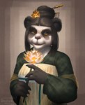 female flower lotus_(flower) plant simple_background solo shadoca blizzard_entertainment warcraft bear mammal pandaren 2021 hi_res