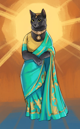 anthro blue_clothing blue_sari breasts clothed clothed_anthro clothed_female clothing facial_piercing female fully_clothed fully_clothed_anthro fully_clothed_female fur gold_(metal) gold_jewelry grey_body grey_fur jewelry necklace nose_piercing nose_ring piercing ring_piercing sari solo sun tikka_(jewelry) yellow_clothing yellow_eyes yellow_sari toastyglow pyaari domestic_cat felid feline felis mammal 2025 absurd_res hi_res