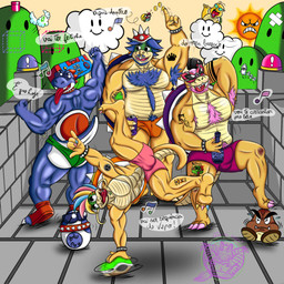 !_switch 1-up_mushroom abs alcohol alcohol_bottle anthro arm_tattoo armband_tattoo armor armpit_hair balancing_on_one_hand band-aid band-aid_on_knee band-aid_on_leg bandage barefoot beard beverage beverage_bottle beverage_can blue_beard blue_body blue_body_hair blue_facial_hair blue_hair blue_pubes blue_shell bodily_fluids body_hair bottle bottomwear bracelet brand_parody bruised_knee bulge butt calf_tattoo can cape castle character_tattoo chest_hair claws clothed clothing coin collar container dancing detailed_background detailed_bulge drugs egg eyewear facial_hair facial_piercing fangs feet flying flying_sweatdrops footprint footwear fungus gesture green_clothing green_head green_thong green_underwear group hair hand_behind_neck hand_gesture headgear helmet hill_with_eyes_(mario) holding_alcohol holding_bottle holding_can holding_container holding_object jewelry koopa_shell leg_tattoo logo long_tongue looking_at_viewer looking_back looking_back_at_viewer lsd lyrics male motion_blur motion_lines multicolored_hair multicolored_nails multicolored_toenails musclegut muscular muscular_anthro muscular_male mushroom musical_note musical_symbol mustache nose_piercing nose_ring number_tattoo orange_clothing orange_shell orange_thong orange_underwear party pawprint pawprint_tattoo piercing pink_beard pink_body_hair pink_bottomwear pink_claws pink_clothing pink_facial_hair pink_head pink_pubes pink_shorts pink_toe_claws power_outlet pubes purple_bottomwear purple_clothing purple_shell purple_shorts raised_finger raised_index_finger red_clothing red_footwear red_shoes red_tongue ring_piercing shaka_sign shell shoes shorts snaggle_teeth spiked_armor spiked_bracelet spiked_collar spiked_helmet spikes spread_legs spreading stepping_on_another stubble sunglasses super_mushroom sweat sweatdrop symbol tattoo teeth text text_tattoo thigh_tattoo thong toeless_footwear toeless_shoes tongue tongue_out tongue_piercing topless topless_anthro topless_male tremble_spikes turtle_shell underwear warp_pipe wearing_sunglasses white_butt yellow_body yellow_cape yellow_clothing yoshi_egg vektorthedrakat(artist) mario_bros mythology nintendo skol super_mario_bros._3 super_mario_rpg_legend_of_the_seven_stars super_mario_world yoshi_dancing_next_to_an_egg angry_sun boshi koopaling lemmy_koopa ludwig_von_koopa roy_koopa blooper blooper_nanny blue_yoshi bullet_bill dinosaur dragon dragon_koopa goomba human koopa lakitu lakitu's_cloud mammal mythological_creature mythological_scalie prehistoric_species reptile scalie turtle wiggler_(mario) yoshi 1:1 2021 artist_logo colored digital_drawing_(artwork) digital_media_(artwork) english_text hi_res meme portuguese_description portuguese_text