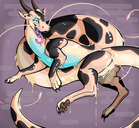 anus barbel_(anatomy) blue_eyes bodily_fluids brown_body butt curled_up drooling female feral flesh_whiskers flying genitals glistening glistening_body horn open_mouth pawpads paws presenting presenting_hindquarters presenting_vulva saliva solo spots tongue tongue_out vulva auden mythology juniper_(dahwchooa) dragon eastern_dragon goo_creature mythological_creature mythological_scalie reptile scalie snake