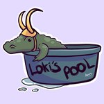 ambiguous_gender armor feral headgear helmet kiddie_pool purple_background simple_background solo text magicfluffybunn loki_(tv_series) marvel thor_(series) alligator_loki loki_(marvel) alligator alligatorid crocodilian reptile scalie 1:1 english_text hi_res