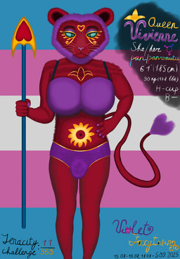 anthro big_breasts biped blue_eyes bra breasts bulge clothed clothing egyptian eye_of_horus eyebrows eyeshadow gold_(metal) gynomorph gynomorph_anthro huge_breasts intersex intersex_anthro lgbt_pride makeup mane melee_weapon panromantic_pride_colors pansexual pansexual_pride_colors panties polearm pride_color_background pride_colors purple_eyeshadow purple_mane red_body simple_background solo spear tail transgender_pride_colors underwear weapon whiskers violet_foxytosin queen_vivienne_(violet_foxytosin) felid lion mammal pantherine 2025 absurd_res dated digital_media_(artwork) hi_res krita_(artwork) signature trans_(lore) trans_woman_(lore)