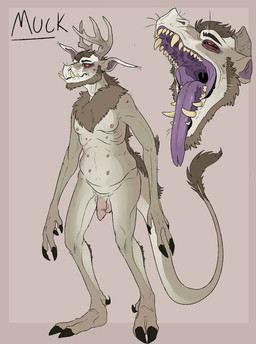 antlers beard belly black_eyebrows black_hooves border brown_beard brown_facial_hair brown_hair brown_tail_tuft eyebrows facial_hair fangs flaccid foreskin genitals hair hooves horn humanoid_genitalia humanoid_penis male narrowed_eyes nipples nude open_mouth orange_border orange_eyes penis pink_penis purple_tongue red_sclera ribs short_hair simple_background solo tail tail_tuft tan_teeth teeth tongue tongue_out tuft unsigned swampjaws muck_(imperatorcaesar) monster hi_res model_sheet