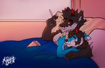 after_sex afterglow anthro close_together cuddling duo flirting_look food male male/male romantic romantic_couple rubbing_chest strawberry_pocky mrdarknesswolf pocky dantalos mrdarknesswolf_(character) canid canine canis demon hybrid mammal wolf hi_res