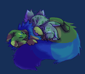 ambiguous_gender duo eyes_closed feral fluffy fur green_body green_fur hand_holding long_tail mane markings nub_tail size_difference sleeping sleeping_together spots spotted_markings tail tail_motion tailwag supurrmsveblackhole rain_world videocult noqui saint_(rain_world) sin_eater_(neoncityrain) slugcat 2025 alpha_channel colored digital_drawing_(artwork) digital_media_(artwork) shaded trans_(lore) trans_woman_(lore)