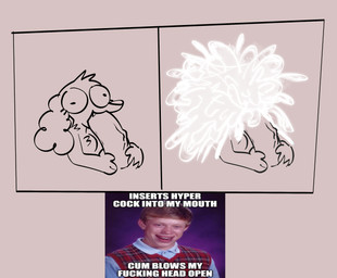 anthro big_penis bodily_fluids breasts cum death death_by_penis erection excessive_cum excessive_genital_fluids female genital_fluids genitals huge_penis hyper hyper_genitalia hyper_penis male male/female penile penis profanity real shitpost text crazymazies bad_luck_brian mazie_(crazymazies) canid canine canis dachshund domestic_dog human hunting_dog mammal absurd_res comic english_text hi_res meme trans_(lore) trans_woman_(lore)