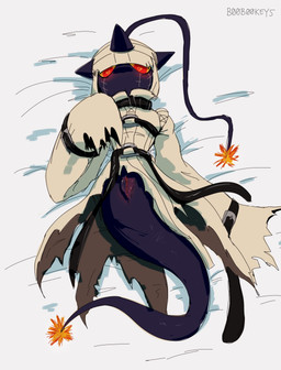 anthro belt bomb clothing explosives female genitals heart_eyes heart_symbol horn lying on_back red_eyes restraints solo straitjacket torn_clothing vulva yellow_sclera b00b00keys bandai_namco digimon bombermon digimon_(species) hi_res
