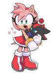 anthro blue_eyes blush boots carrying_another clothing duo female footwear gloves green_eyes handwear heart_symbol male open_mouth open_smile shoes simple_background smile white_background wings heartludwig sega sonic_the_hedgehog_(series) amy_rose shadow_chao chao_(sonic) character_chao eulipotyphlan hedgehog mammal 2023 hi_res