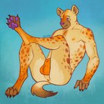 animal_genitalia anthro anus balls genitals male nude pawpads purple_eyes sheath sitting solo ornge hyena mammal 1:1 hi_res