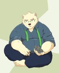 anthro black_nose bottomwear clothing eyewear fur glasses kemono male necktie overweight overweight_male pants shirt simple_background sitting solo topwear white_body white_fur baku_hosamo lifewonders tokyo_afterschool_summoners leib_(tas) bear mammal polar_bear ursine 2021 hi_res