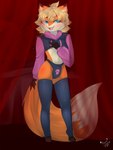 anthro clothing cropped_hoodie femboy fluffy fluffy_tail fur hair hoodie kemono legwear male orange_body orange_fur short_hair solo tail thigh_highs thong topwear underwear akumasinner meme_clothing paggi_outfit canid canine fox mammal absurd_res full-length_portrait hi_res meme portrait