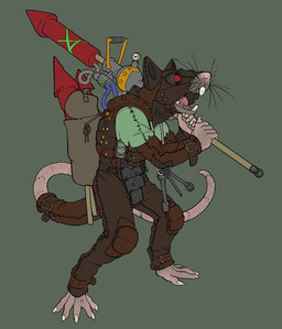 anthro armor backpack clothing explosives leather leather_clothing male obscured_face simple_background solo weapon weapon_on_back weapon_on_shoulder whiskers xenopera warhammer_(franchise) mammal murid murine rat rodent skaven 2021 digital_media_(artwork) hi_res