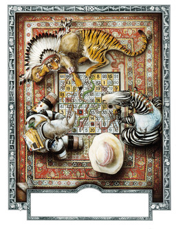 alternative_fashion anthro astronaut_suit board_game border cereal_box clothing costume dice facial_piercing feather_headdress fur group hat headgear headwear high-angle_view male mohawk native_american_clothing nose_piercing number piercing playing_game punk punk_hair safety_pin safety_pin_piercing striped_body striped_fur stripes tail white_border graeme_base chutes_and_ladders equid equine felid mammal mouse murid murine pantherine reptile rhinoceros rodent scalie snake tiger zebra 1988 hi_res