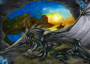 claws day detailed_background duo egg eyes_closed female feral horn licking lying male membrane_(anatomy) membranous_wings nude outside smile spines sun tongue tongue_out water wings natoli mythology dragon mythological_creature mythological_scalie scalie 2015 traditional_media_(artwork)