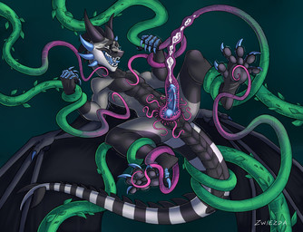 anthro bdsm bodily_fluids bondage bound crying_laughing cum cum_in_tentacles ejaculation genital_fluids grey_body laugh male milking_tentacles penile penis_milking plant porfir restrained restrained_by_tentacles sex shaking shivering solo tears tentacle_sex tentacles tickling vines zwiezda mythology dragon elemental_creature flora_fauna mythological_creature mythological_scalie scalie