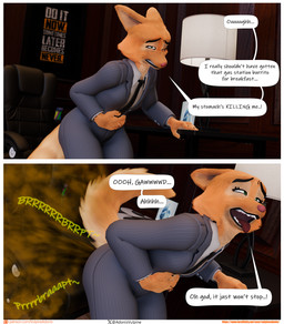 anthro clothing fart fart_cloud fart_fetish female office suit tail text upset_stomach vulpineadonis dreamworks the_bad_guys diane_foxington canid canine fox mammal 3d_(artwork) comic digital_media_(artwork) english_text hi_res url