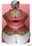 anthro big_breasts breast_squish breasts brown_body brown_fur brown_spots cleavage cleavage_overflow clothed clothing cosplay curvy_figure dress eyelashes eyewear female fur glasses green_eyes grey_hair hair hands_on_hips hourglass_figure huge_breasts legwear long_socks looking_at_viewer markings mature_anthro mature_female multicolored_body multicolored_fur panties panty_shot short_hair simple_background smile solo spots spotted_body spotted_fur squish standing tan_body tan_fur thick_thighs thigh_highs underwear voluptuous wide_hips superix cartoon_network powerpuff_girls blossom_(powerpuff_girls) silver_(ezukapizumu) hyena mammal spotted_hyena 2019 absurd_res artist_name digital_media_(artwork) hi_res