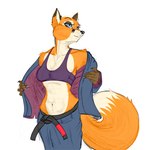 anthro athletic athletic_female belt black_belt bra brazilian_jiu-jitsu clothing female fitness jiu-jitsu martial_arts martial_arts_uniform solo sports_bra sportswear underwear undressing francisthefurry canid canine fox mammal 1:1 flat_colors hi_res sketch