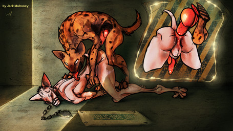 all_fours anal anal_penetration animal_genitalia animal_penis anthro anthro_on_feral anthro_penetrated balls basement bestiality bodily_fluids bound butt canine_genitalia canine_penis chain chained doggystyle duo erection feral feral_penetrating feral_penetrating_anthro forced from_behind_position genital_fluids genitals inside knot male male/male male_penetrated male_penetrating male_penetrating_male nude penetration penis precum public_use rape sex slave smile text tongue white_body jack_mulroney canid canine canis hyena mammal 16:9 2020 absurd_res english_text hi_res widescreen