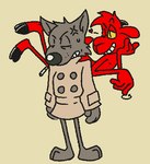 annoyed anthro button_(fastener) cigarette circling_motion clothing coat cross-popping_vein duo eyes_closed fur grey_body grey_fur half-closed_eyes hand_on_chin heart_symbol horn male narrowed_eyes nipples red_body red_fur seductive tempting toony topwear tracing_finger trenchcoat doodledoggy gidastopheles_(doodledoggy) samuel_foster_(doodledoggy) bovid canid canine canis caprine demon domestic_dog goat imp mammal toonkind clip_studio_paint_(artwork) digital_media_(artwork) low_res