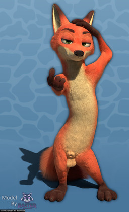 3_toes 4_fingers animal_genitalia anthro balls barefoot black_nose blue_background countershading feet fingers fluffy fluffy_tail front_view fur genitals gloves_(marking) green_eyes hand_on_head looking_at_viewer male markings mouth_closed nude on_model orange_body orange_fur penis penis_tip retracted_sheath sheath short_legs simple_background solo standing tail text toes underbelly rasterraccoon disney zootopia nick_wilde canid canine fox mammal red_fox true_fox 3d_(artwork) absurd_res blender_(artwork) digital_media_(artwork) english_text hi_res watermark