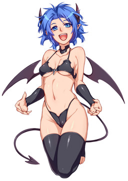 :d blue_eyes blue_hair bra breasts choker demon demon_wings detached_sleeves fangs female hair horn kneeling looking_at_viewer navel open_mouth original panties plain_background pointy_ears short_hair simple_background smile solo spade_tail succubus thigh_highs tsukitokage under_boob underwear white_background wings
Rating: Questionable
Score: 12
User: AnacondaRifle
Date: March 26, 2014