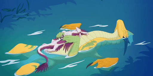 alqualos duo feathers feral licking male male/male plant purple_body relaxing river size_difference swimming tail thorns tongue tree water wings yellow_body dann paldreamer mythology dragon mythological_creature mythological_scalie scalie 2:1 animated