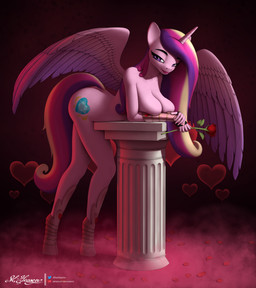 anthro big_breasts breast_squish breasts butt clothing cutie_mark eyebrows female flower footwear hair heart_symbol horn long_hair looking_at_viewer male multicolored_hair multicolored_tail pillar plant pose purple_eyes rose_(flower) shoes solo squish tail text wings clearvision friendship_is_magic hasbro my_little_pony mythology princess_cadance_(mlp) equid equine mammal mythological_creature mythological_equine winged_unicorn absurd_res hi_res pinup url