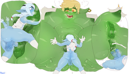 anal anus big_breasts blonde_hair blue_body blue_skin bodily_fluids braided_hair breasts cum duo female genital_fluids genitals green_body green_skin hair heart_eyes heart_symbol humanoid_genitalia humanoid_penis macro male male/female micro not_furry pasties penis sex size_difference spreading sweat vulva noill roly bull_(noill) humanoid mammal ogre character_request comic hi_res